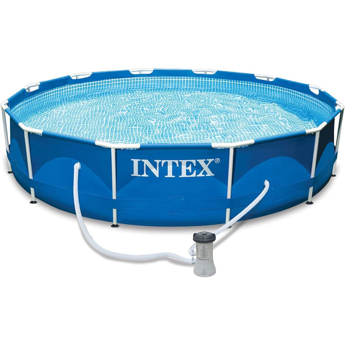 Intex 12' x 30" Metal Frame Round Above Ground Swimming Pool with Pump, PVC Vinyl Cover, and 42" Tall Steel Ladder