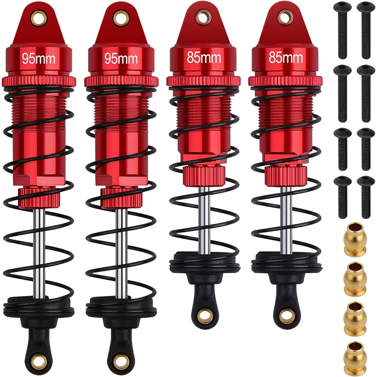 RC Shock 4pcs 85mm Front Shock & 95mm Rear Shock Absorber Set Update Parts Compatible with 1/10 1/12 WLtoy Kyosho Tamiya Losi RC Buggy/Rally Racing Car (Red)