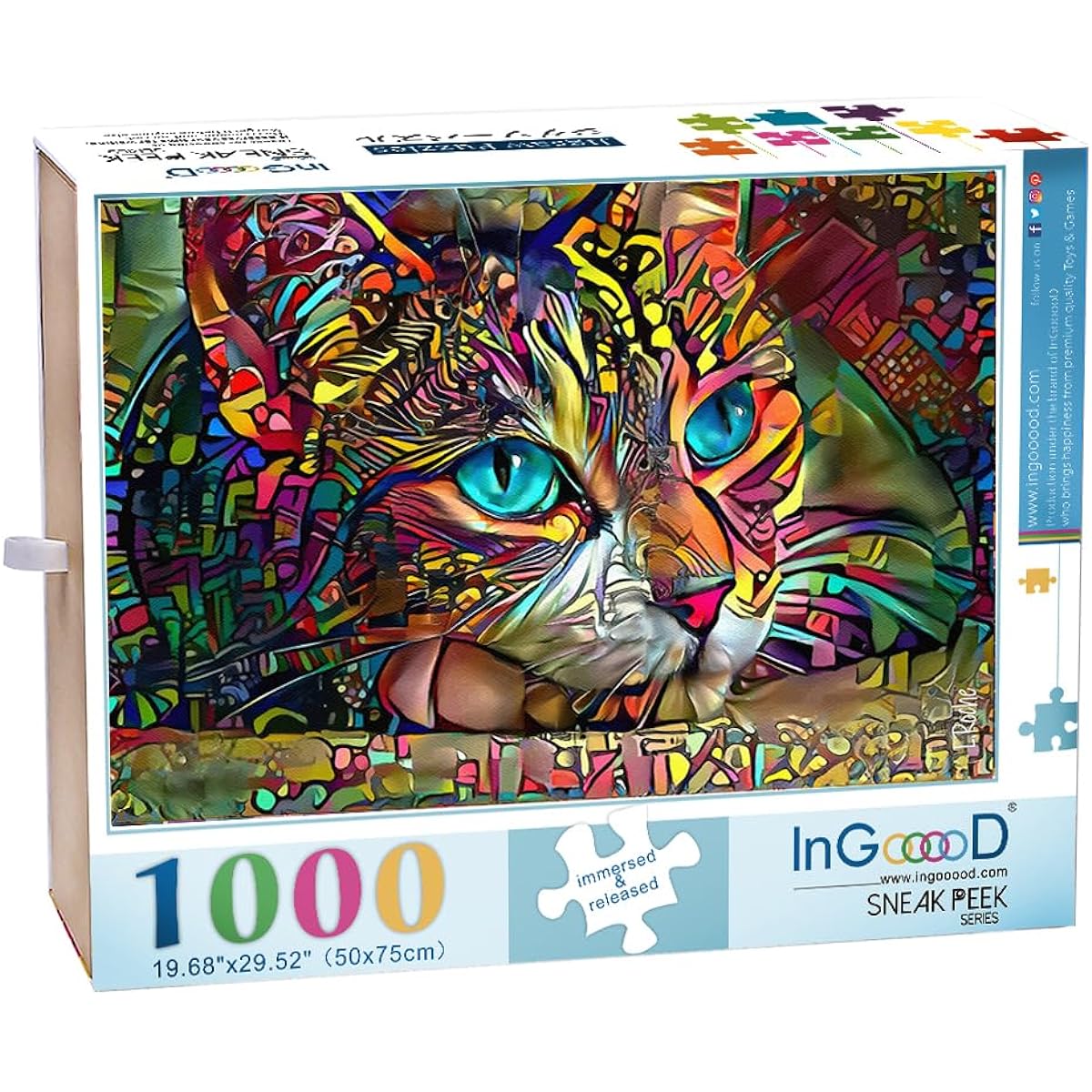 Ingooood Jigsaw Puzzle 1000 Pieces Sneak Peek Series - LOLA SIESTE, CAT - Entertainment Toys for Adults, Special Graduation Birthday Gift, Home Decoration