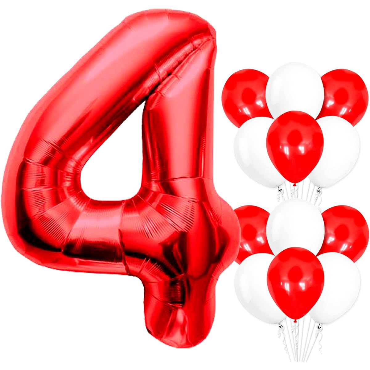 Big Red Number 4 Balloon - 4th Birthday Party Decorations | Red and White Latex Balloons 12 Inch Pack of 12 | Red Birthday Party Supplies Balloon Number 4 | 4th Birthday Balloon Party Decorations