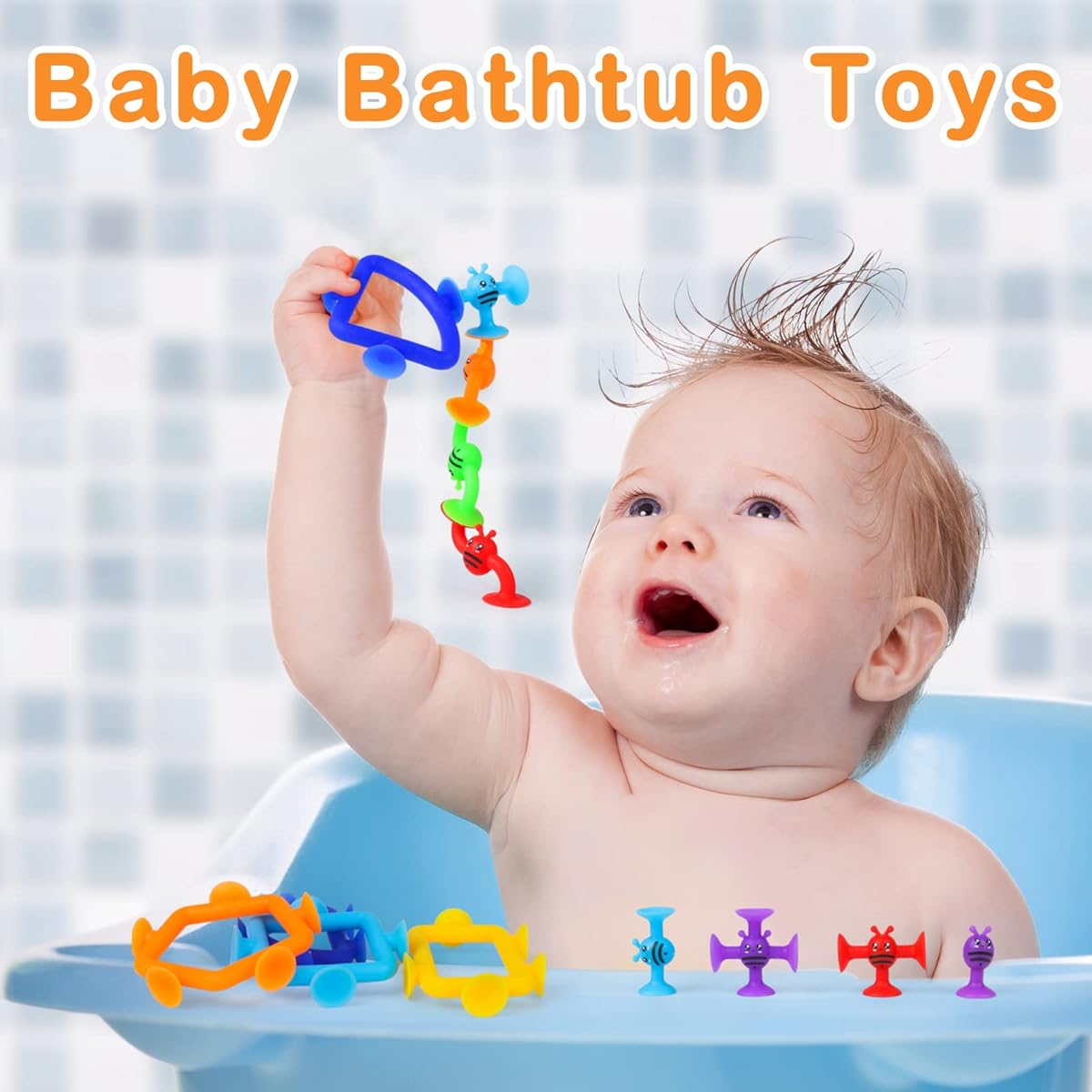 Suction Cup Bath Toys for Babies, Kids Pop Suction Toys, 36 Pieces Sensory Silicone Suction Toys with Storage Bag, Suction Cup Blocks, Travel Window Toys, Party Favors, Autism/ADD/ADHD Stress Relief Toy
