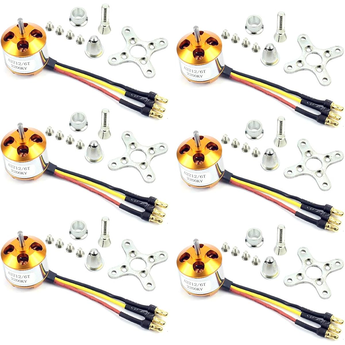 FEICHAO Brushless Motor 6pcs A2212 1400KV 2200KV with 10T/6T Mount for 2-3S Multicopter Remote Control Quadcopter (2200KV with 6T)