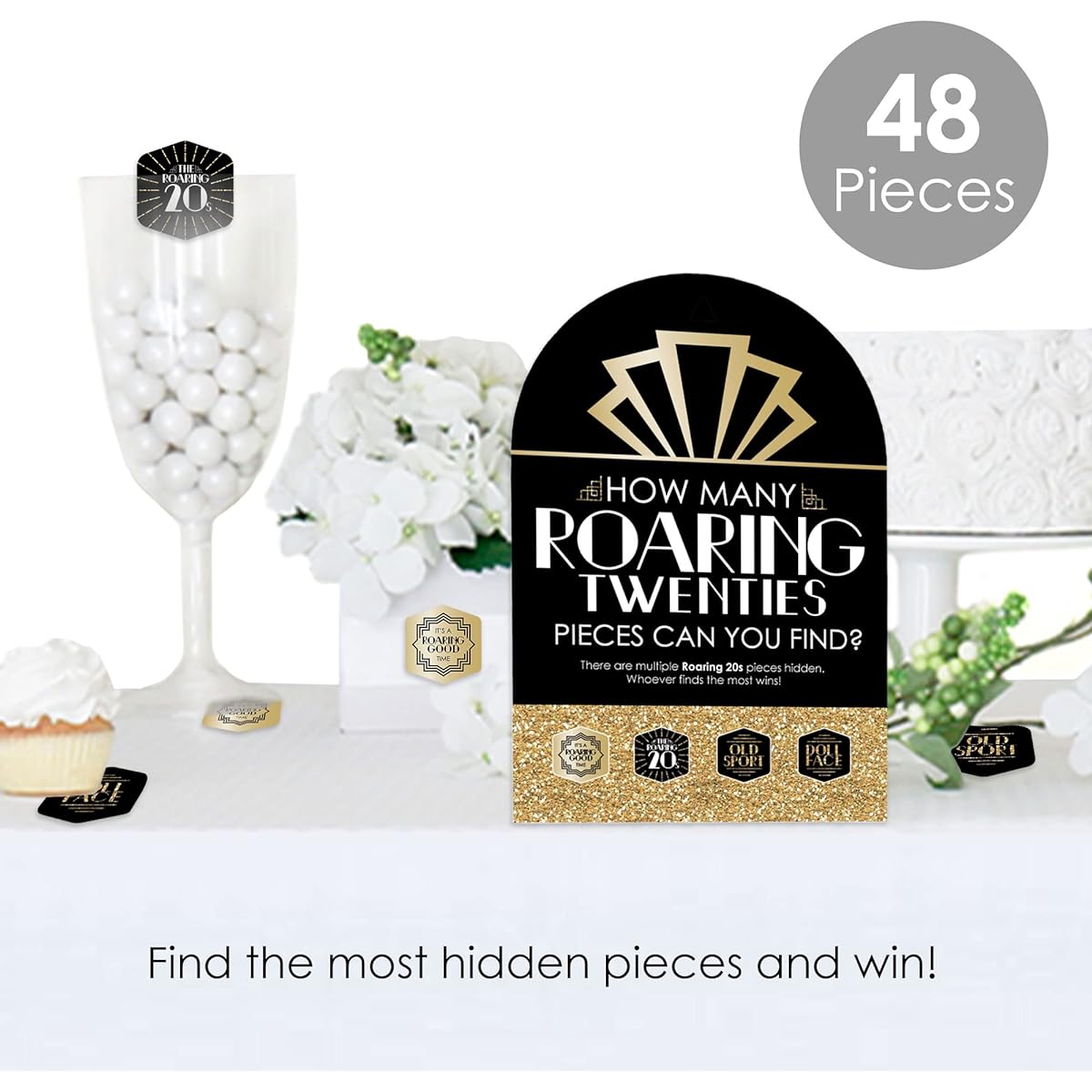Big Dot of Happiness Roaring 20's - 1920s Art Deco Jazz Party Scavenger Hunt - 1 Stand and 48 Game Pieces - Hide and Seek Game
