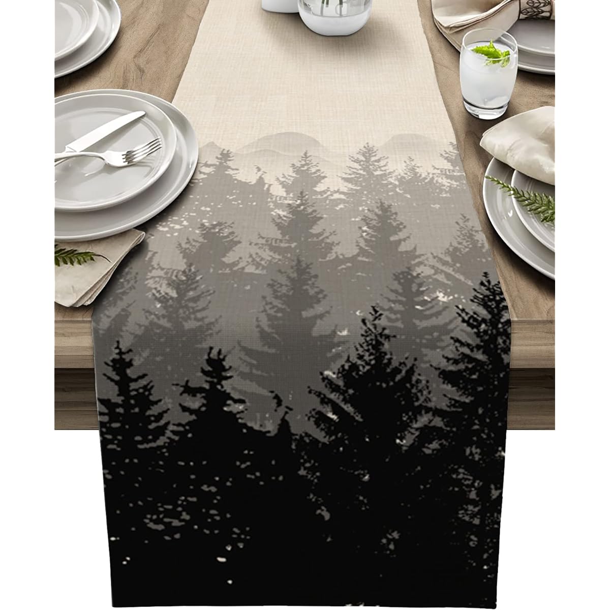 Autumn Trees Soft Table Runner 13x36 Inch Non-Slip Table Runner Decorative Insulated Table Runner for Party Wedding Kitchen Dining Table Decor Autumn Forest and Mountain Silhouette