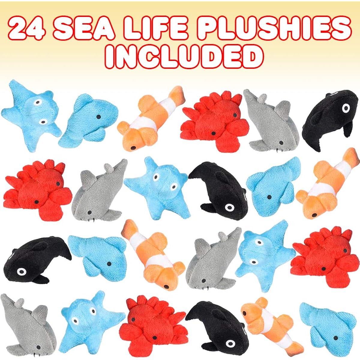 ArtCreativity Set of 24 Sea Creatures Plush Toys - Super Soft Assorted Designs - Aquatic Birthday Party Favors - Cute Room Decor - Unique Diaper Cake Topper