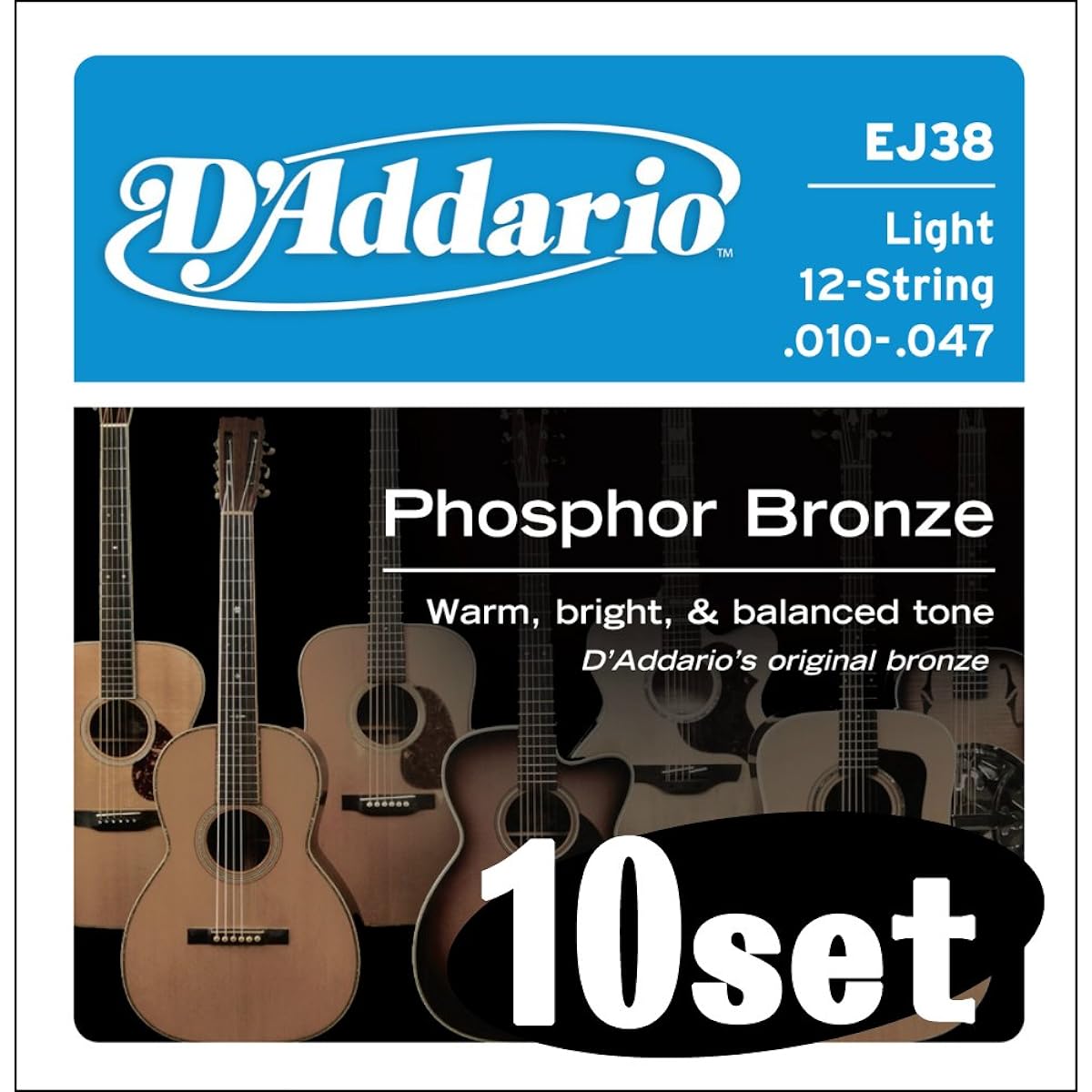 D'Addario Acoustic Guitar Strings Phosphor Bronze Light 12 Strings .010-.047 EJ38 x 10 Set [Domestic Genuine Product]