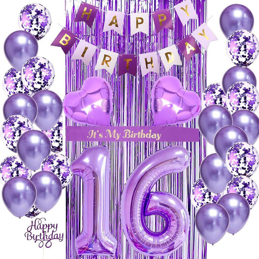 16th Birthday Decorations for Girls, 16th Birthday Balloons Purple, 16th Birthday Decorations Purple Balloons, It's My Birthday Sash, Cake Topper, Birthday Banner for 16th Birthday Decorations