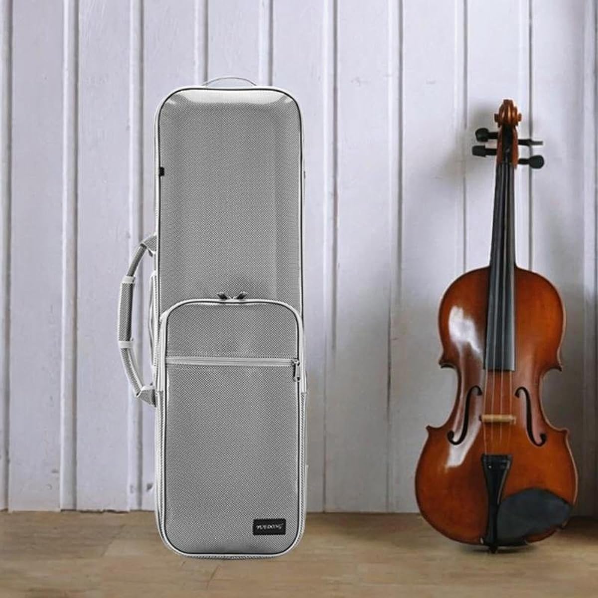 Kioware Violin Case Fiddle Handbag Carry Bag Hard Case Lockable Musical Lightweight Violin Hard Case Instrument Bag, Argent