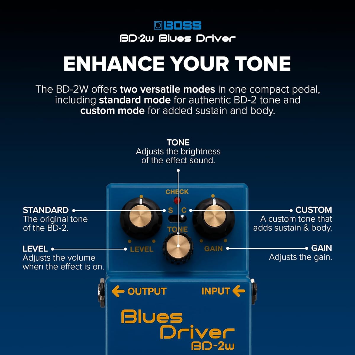 BOSS Waza Craft Blues Driver Guitar Pedal (Bd-2W) Standard/Custom Sound Mode