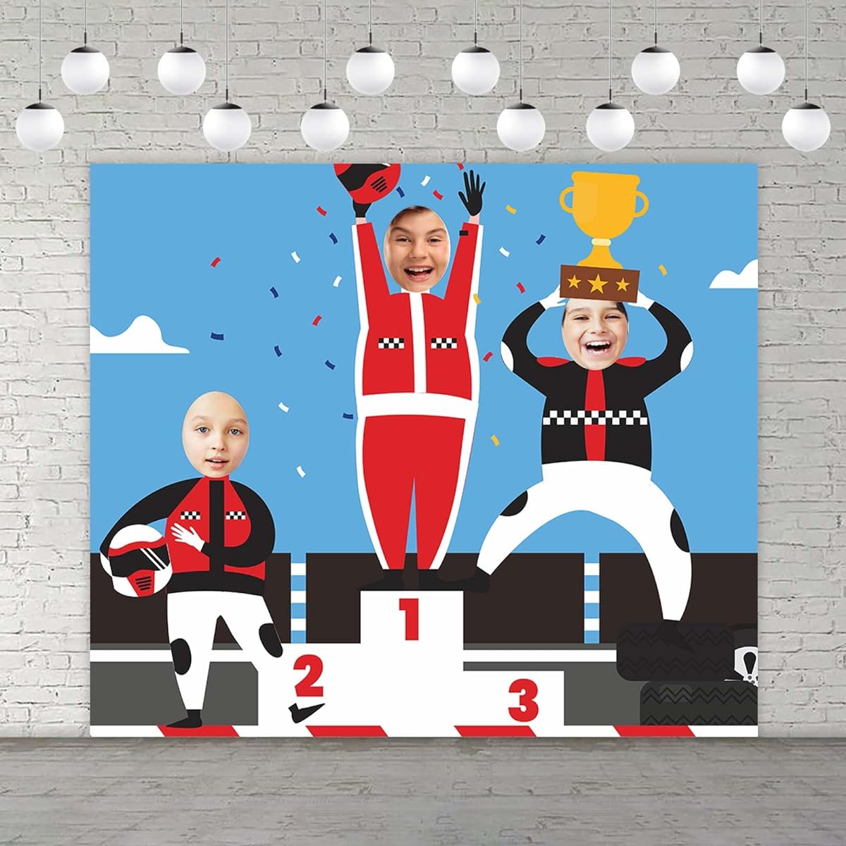 F1 Race Car Trophy Podium Banner Backdrop Background Pretend Play Party Games Racing Car Sports Checkered Flag Theme Decor for Boys Teen Birthday Party Baby Shower Favors Supplies Decorations
