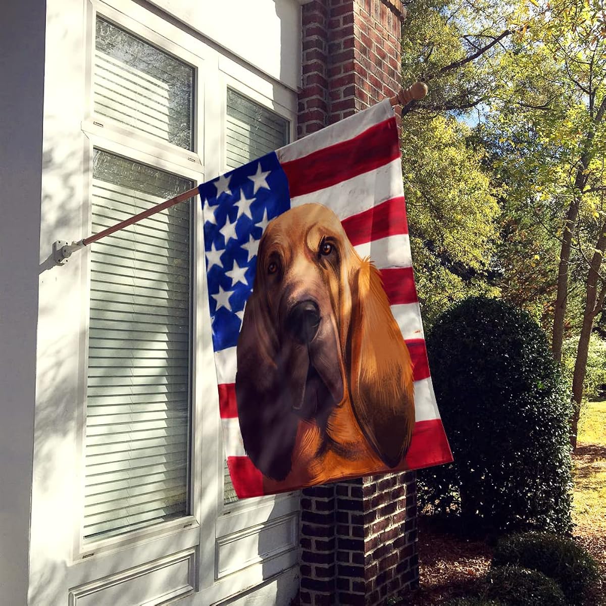 Bloodhound Dog American Flag Canvas House Size Flag
