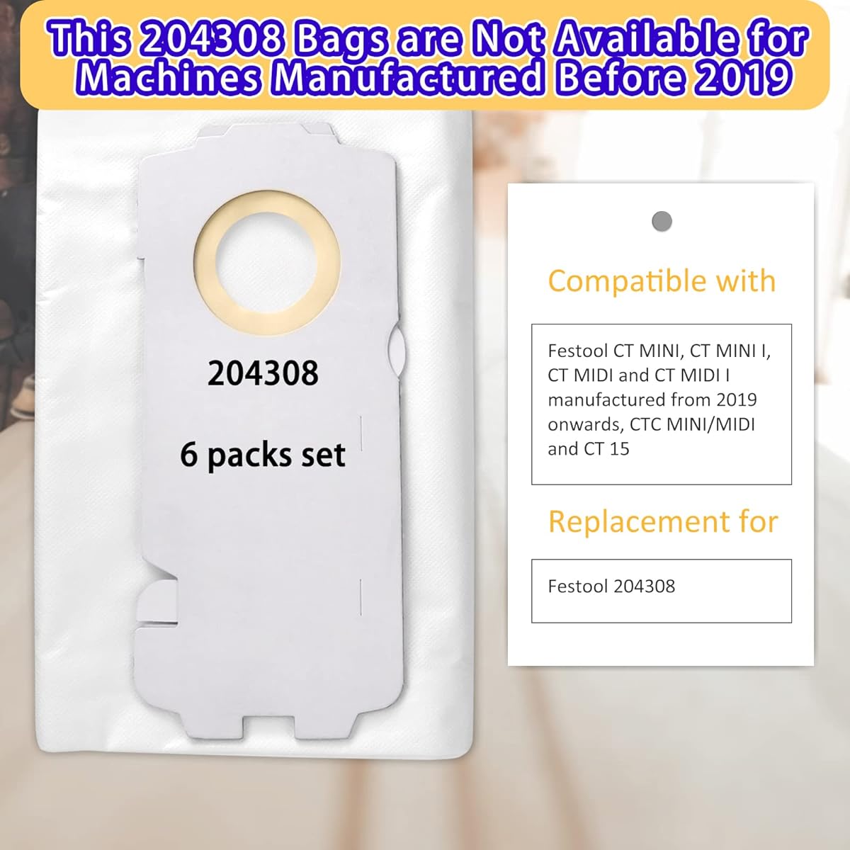 Souyou 204308 Filter bag set of 6 CT Mini/Midi -2/5 fes-tool CT MINI I CT MINI I CT MIDI CT MIDI Manufactured after 2019 Compatible with CTC MINI/MIDI CT 15 Reusable