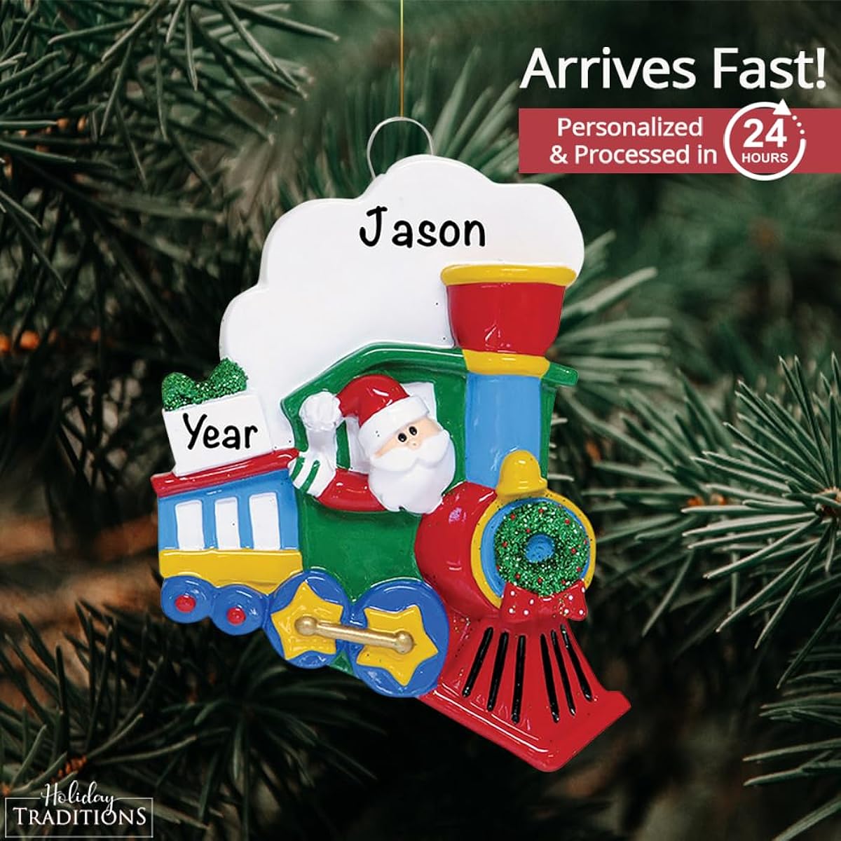 Personalized Train Christmas Ornaments 2023 - Fast & Free 24 Hour Customization - Santa Train Christmas Decorations with Name - Gift Wrapped - Fun Ornaments for Your Christmas Tree