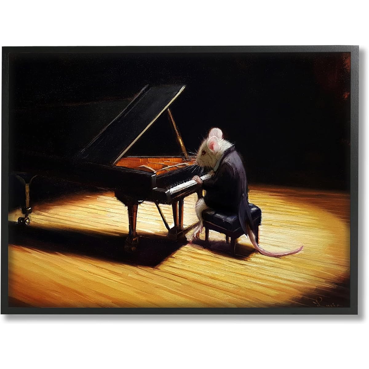 Stupell Industries Mouse Musician Playing Grand Piano Stage Spotlight Framed Wall Art Designed by Lucia Heffernan