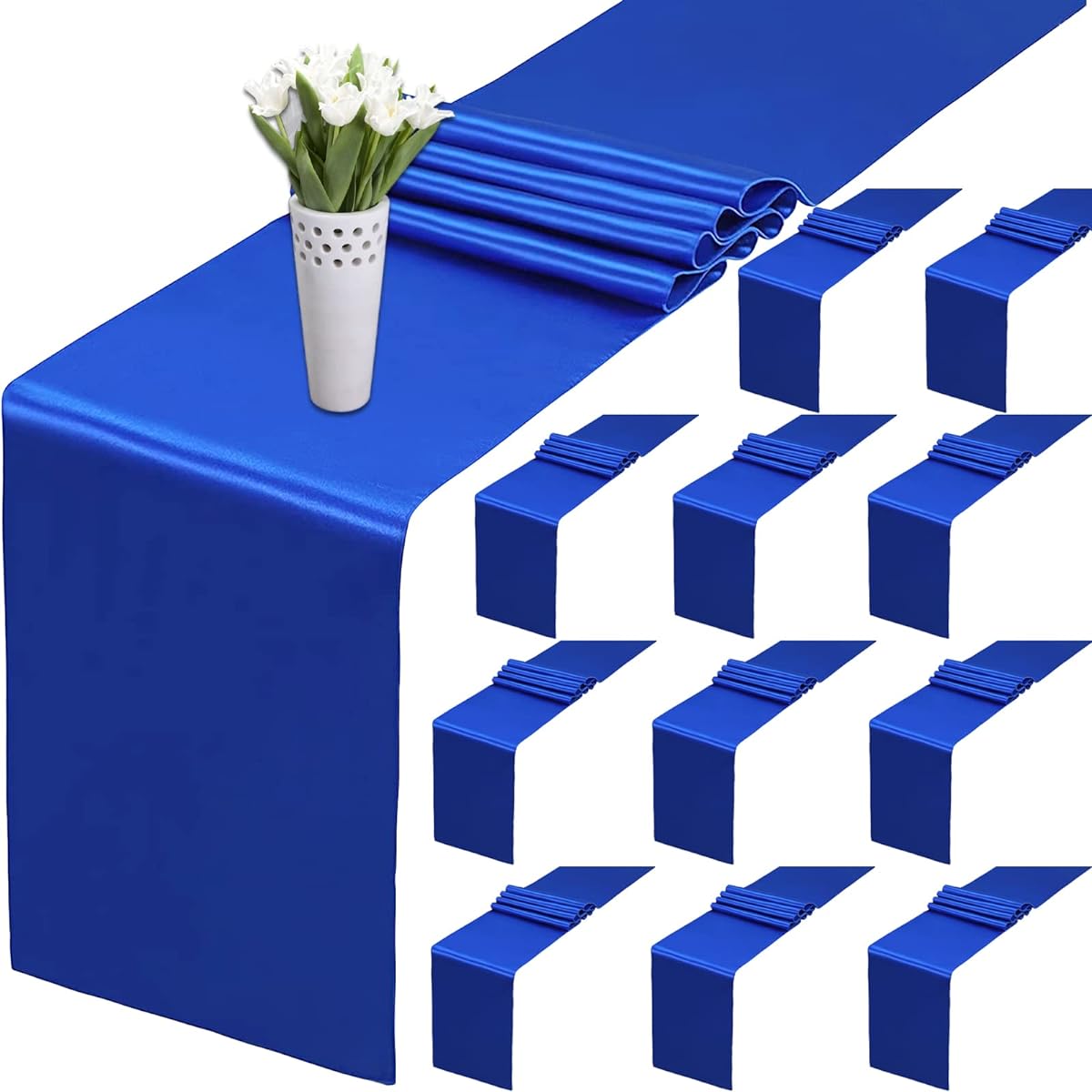 Gold Satin Table Runner, Pack of 5 12 x 108inch Satin Table Linen Wedding 12"x108" Blue 0619 royal blue 12x108" 10pcs