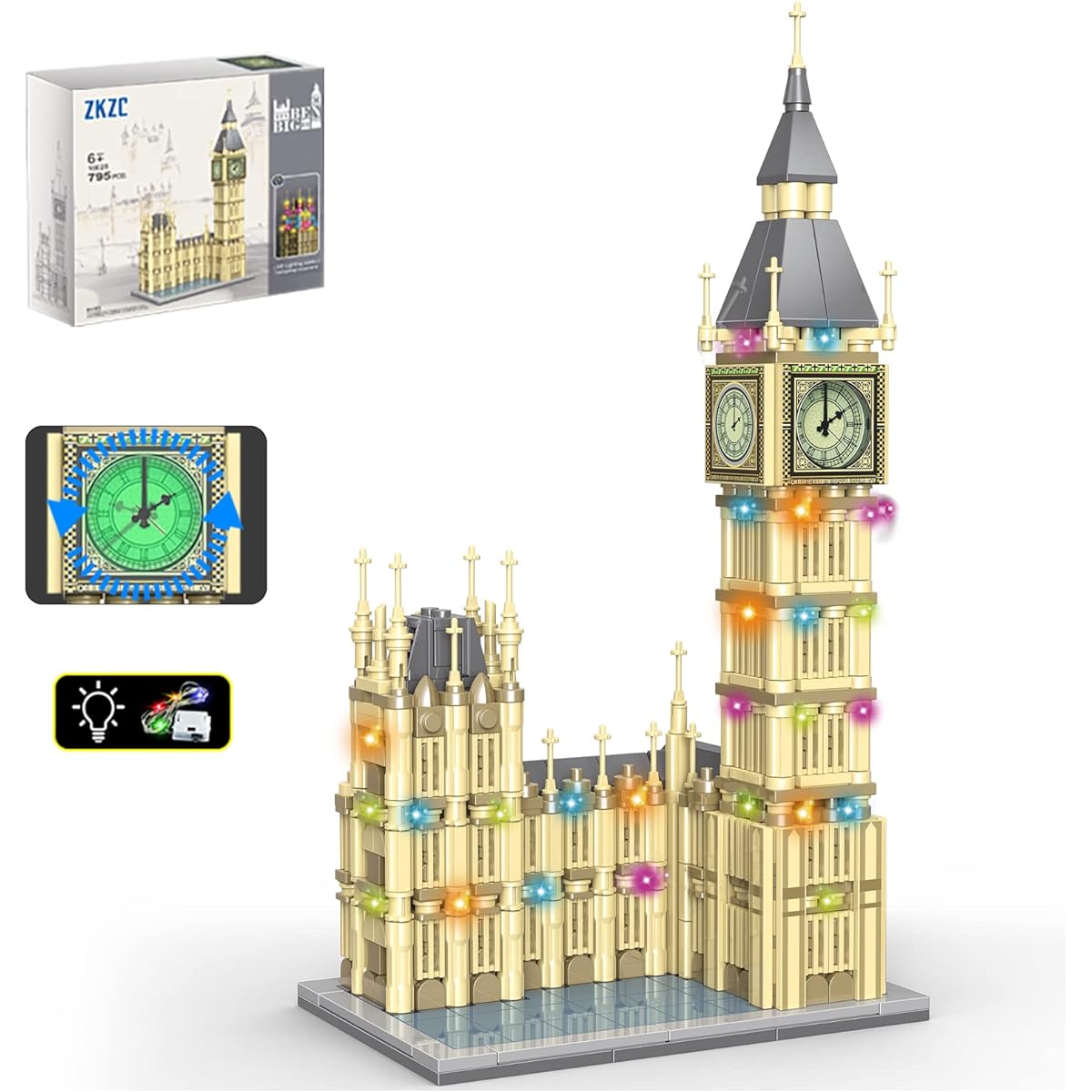 Big Ben Building Set Model Kit with Lights and Real Clock Architecture London World Famous Architectural Model Toy Gift for Kids and Adults (795 Pieces)