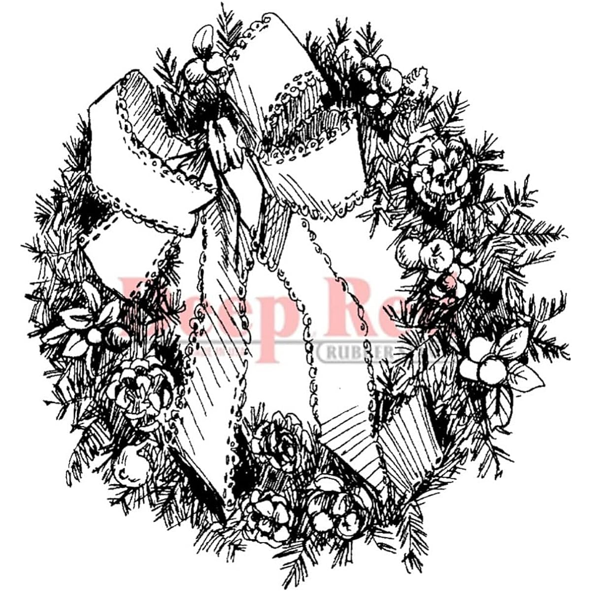 Deep Red Cling Stamp 7.6cm x 7.6cm -Holiday Wreath