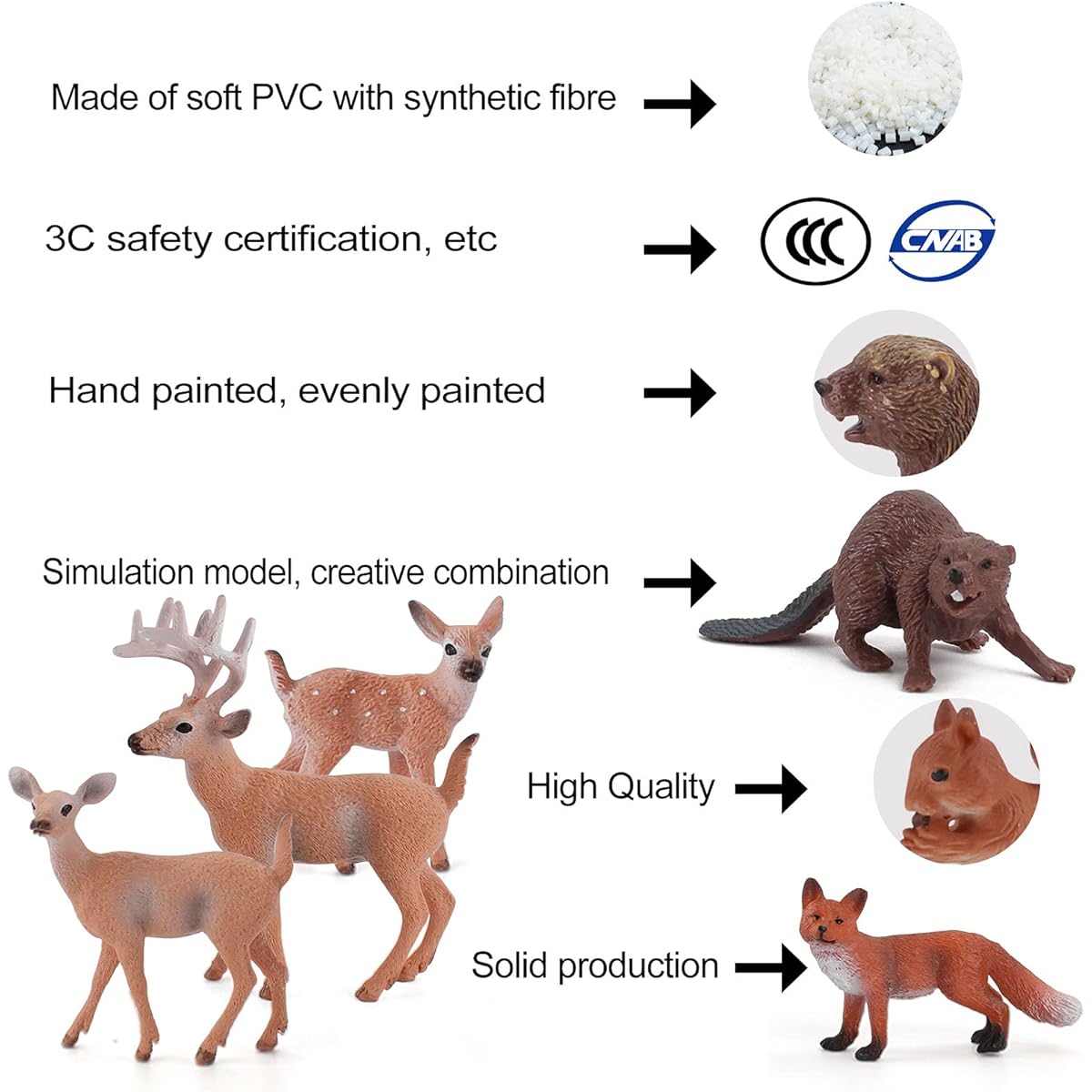 Wildlife Animal Model Toy Playset 10pcs Realistic Animal Figures Toys Deer Fox Beaver Tabletop Decor Collection Party Favors Toys for Kids