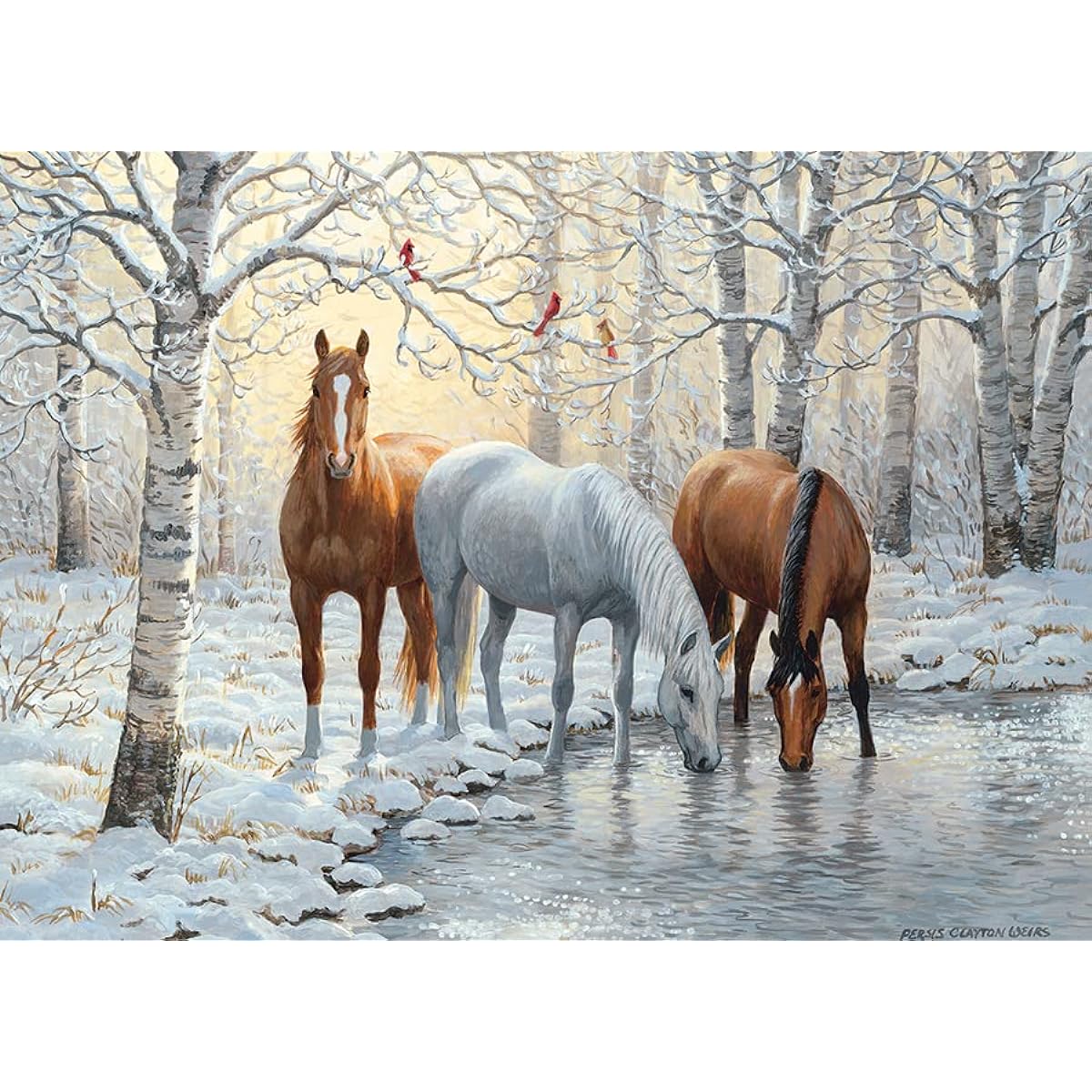 Cobble Hill 1000 Piece Puzzle Winter Trio with Sample Poster