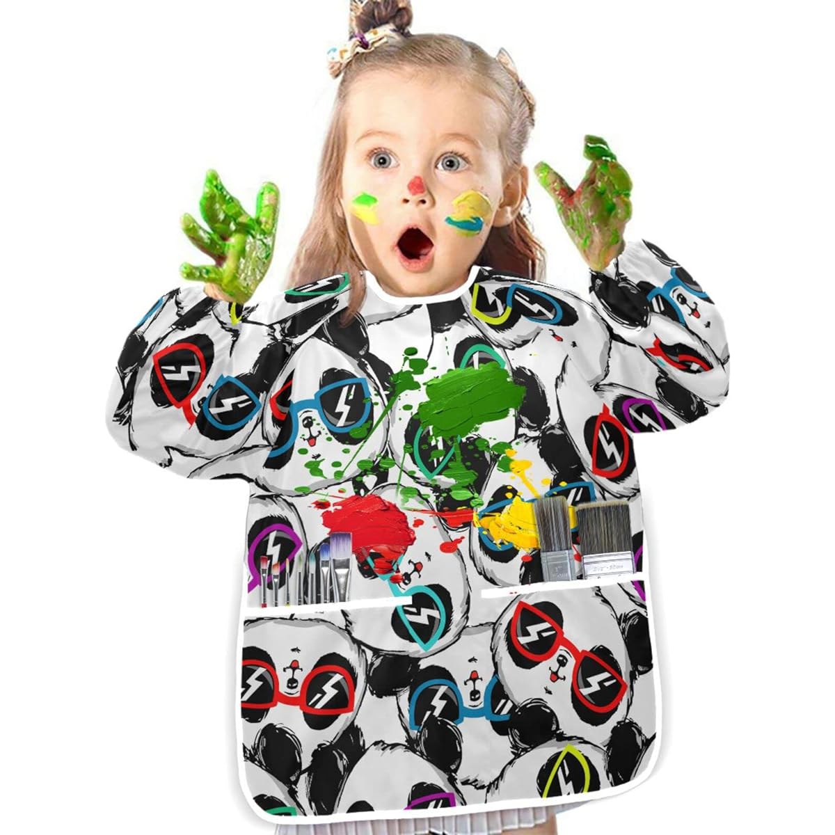MNSRUU Kids Art Smock Waterproof Long Sleeve Artist Painting Apron with 2 Pockets Cartoon Pattern