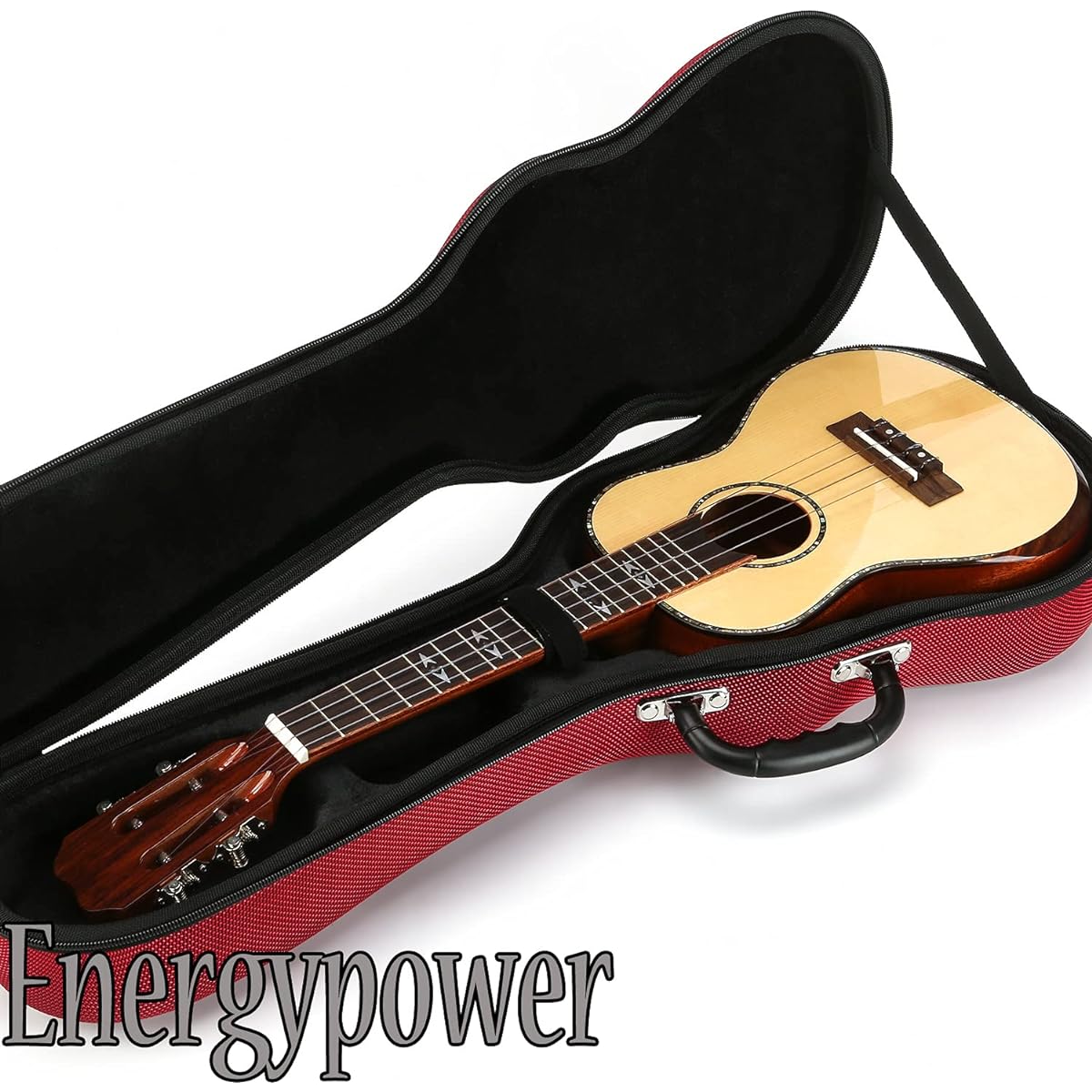 EnergyPower EP-2DS Ukulele Concert Deluxe Model Spruce Top Slotted Head 23 Inch Original Hard Case Included Spruce/Mahogany Solid Fluorocarbon Strings Natural Abalone Inlay Hawaiian Instrument (EP-2DS [Spruce Concert])