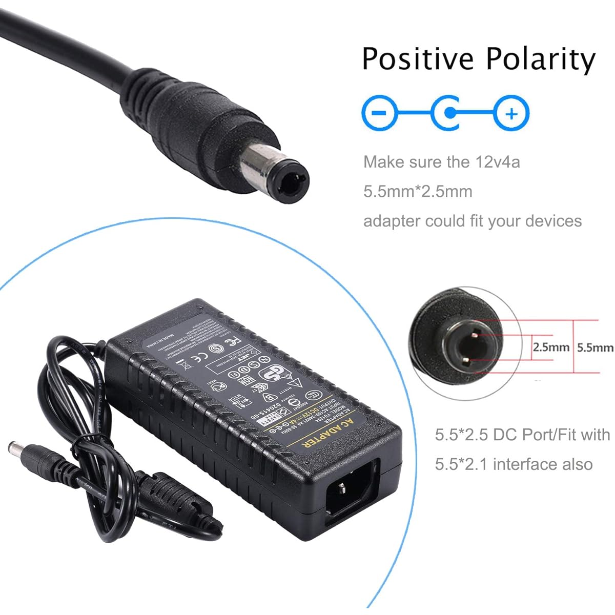 COOLM DC 12V 4A Power Adapter Transformer DC12V CCTV Camera LED Strip Light AC 100-240V to DC 12V 4Amp 48W Adapter US Plug 5.5x2.5mm DC Jack