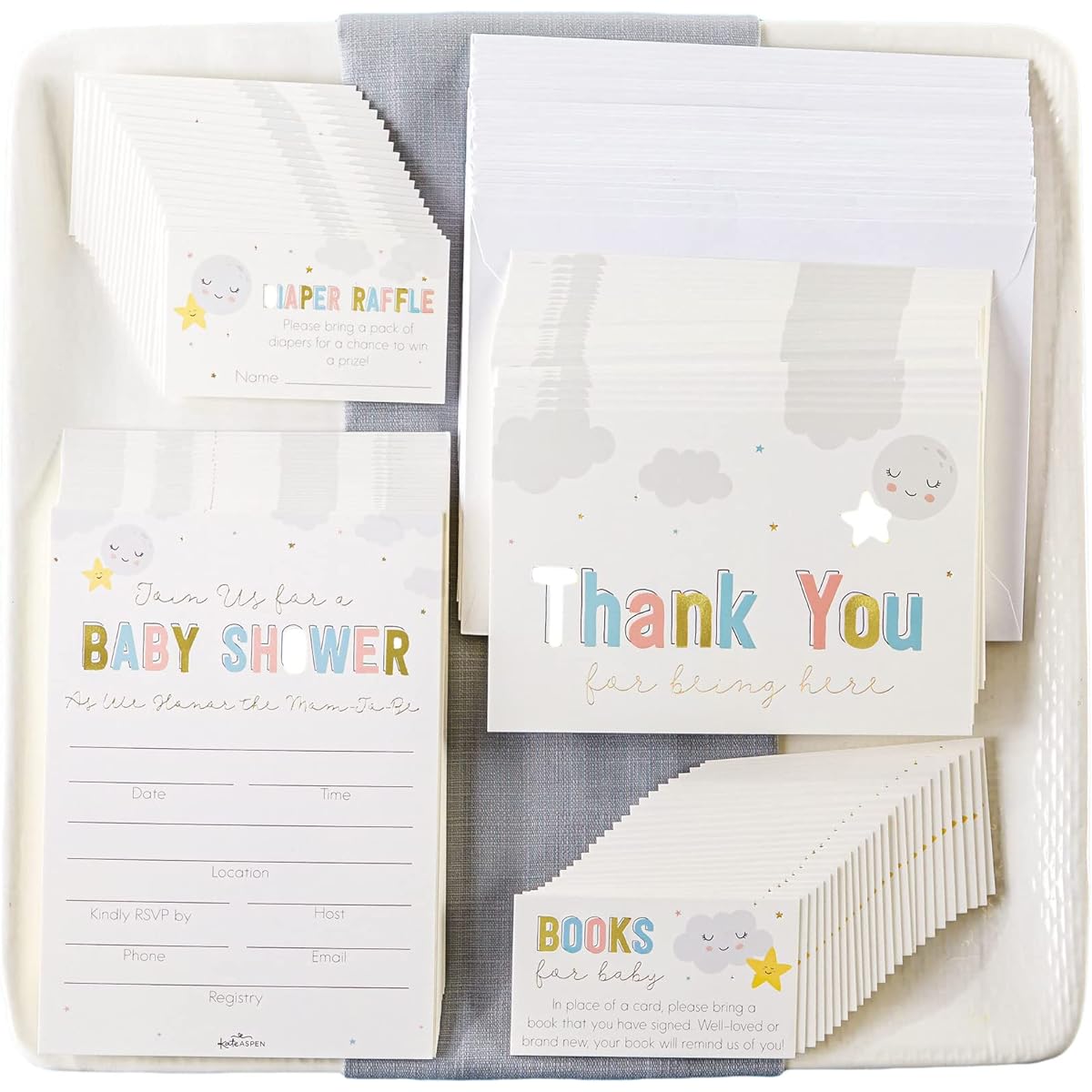 Kate Aspen Glitter Invitations & Thank You Cards, Set of 25, Little Peanuts, One Size, Block Box Decorations