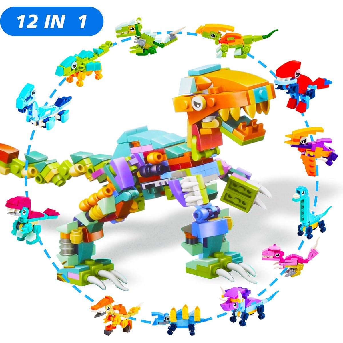 Filled Easter Eggs with 12 Dinosaur Building Blocks, Easter Egg Hunt Goodie Bag Fillers, Easter Basket Stuffers for Boys/Girls, Easter Party Favors Gifts for Kids