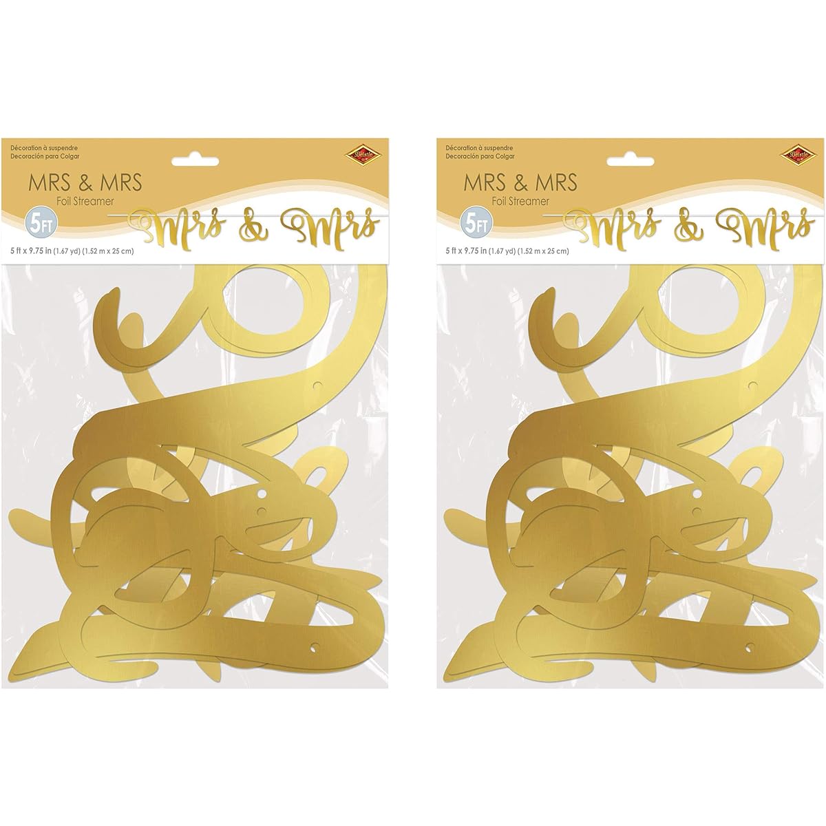 Beistle 53485 Foil Mrs Streamers 2pcs 9.75" x 5ft Gold
