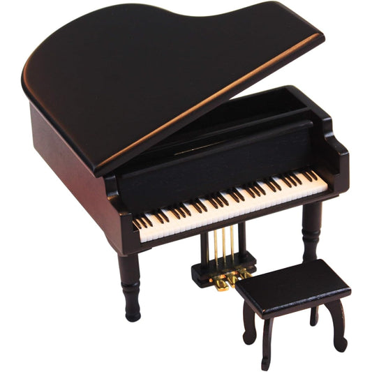 ANGEL MELODY Wooden Piano Music Box with Bench Mechanism Wind-up Music Box Birthday Christmas Wife Baby Child Daughter Boy Girl (Black)