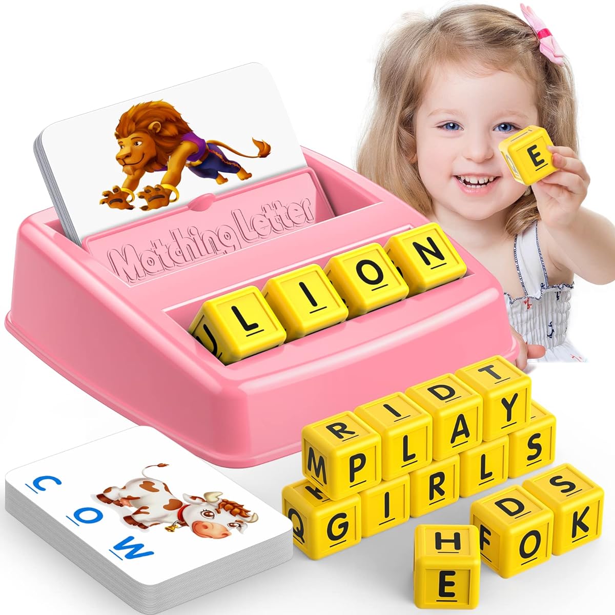 LIWIN LET'S GO! Matching Letter Game for Kids, Idea Gift, Learning Game, Ages 4-8 (Light Pink)