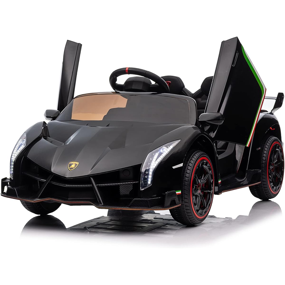 NEWQIDA 12v Ride-On Toy Kids Lamborghini License Car 4x4 Passenger Car with Remote Control Children's Electric Car Battery Powered Sports Car Boys Girls Toddler Music Headlight Black