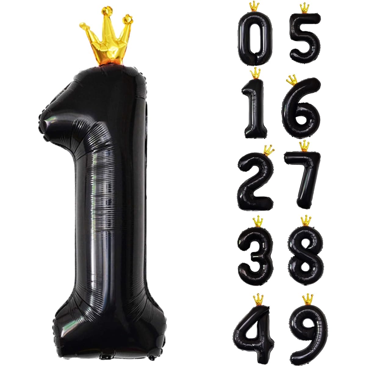 Gifloon Number 1 Balloons,Large Number Balloons with Crown 40 Inch,1st Birthday Party Decorations First Birthday Sign Decorations Black