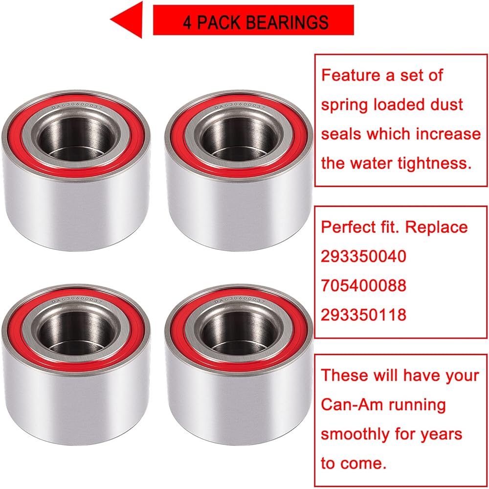 4 Wheel Bearing Kit & UTV Front Shaft Seal Replacement for 05-19 Can-Am Outlander/Commander/Maverick 1000 850 800 650 570 500 450 400 293350040 293250246