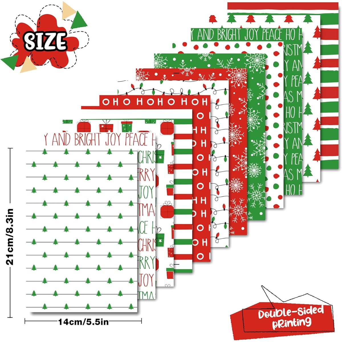 Whaline 60 Sheets Merry Christmas Pattern Paper HOHOHO Scrapbook Specialty Paper Christmas Tree Snowflake Decorative Craft Paper for DIY Card Making Photo Album Journal Decoration 5.5 x 8.3 Inch