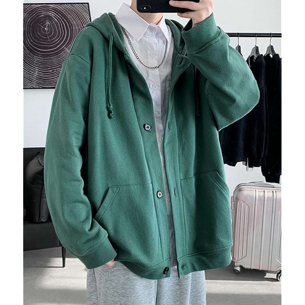 [EASTEMPO] Men's Parka, Spring, Long Sleeve, Stylish, Hooded, Plain, Loose, Casual, Large Size