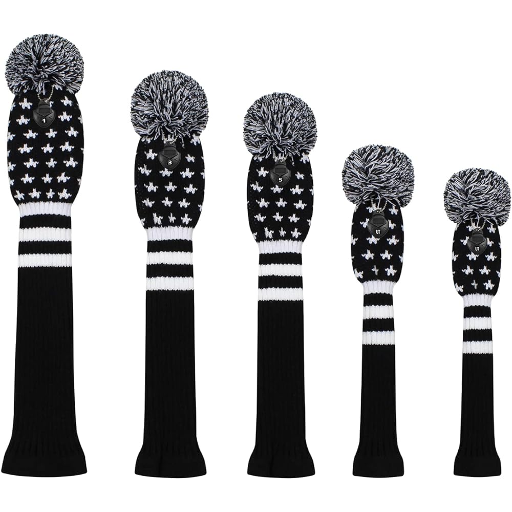 Golf Headcover Set of 5, 1 Driver Wood (460 cc) 1 Fairway Wood 2 and Hybrid (UT) 2 Double Layer Yarn Style