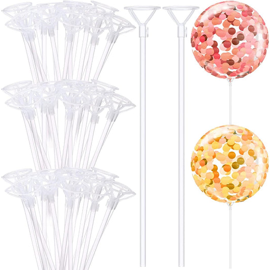 100pcs Big Balloon Sticks with Cups, 16" Long, Clear Bobobo Balloon Stick Holder, Reusable Balloon Sticks for Birthday Wedding Anniversary Party Gift Decoration
