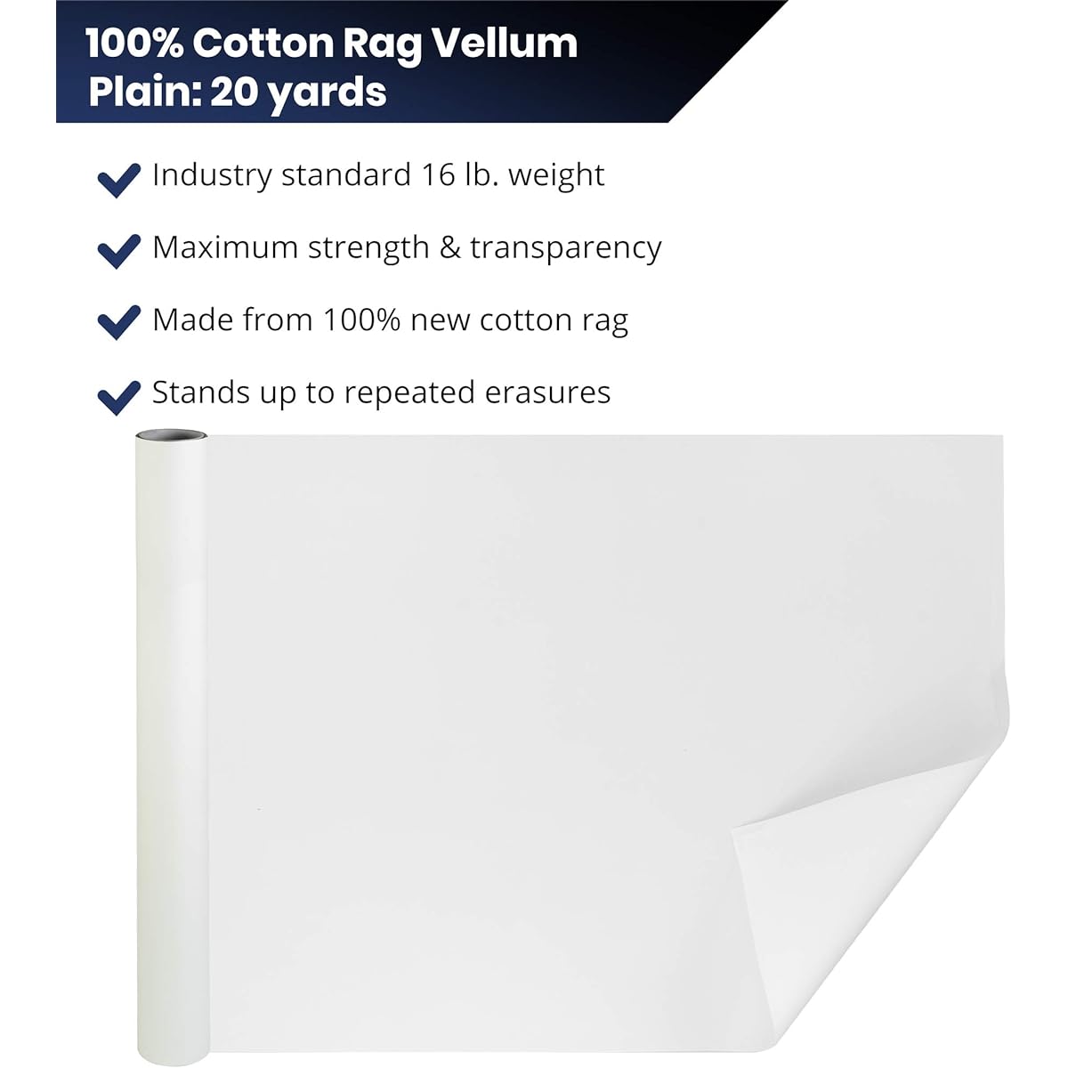 Pacific Arc Professional Cotton Rag Paper Vellum 18" x 20 Yard Roll, White