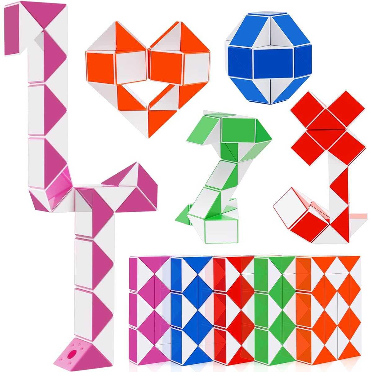 LENDOD Magic Snake Puzzle Cubes 10 Pieces 24 Big Blocks Fidget Snake Cube Twisting Puzzle Big Size Magic Speed Cubes for Kids and Adults - Great for Kids Birthday Party Favors Stuffing Classroom Favors