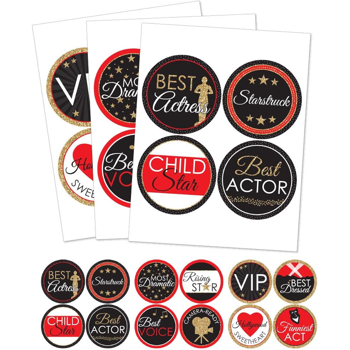 Big Dot of Happiness Red Carpet Hollywood - Movie Night Party Funny Name Tags - Award Party Badge Stickers Set of 12