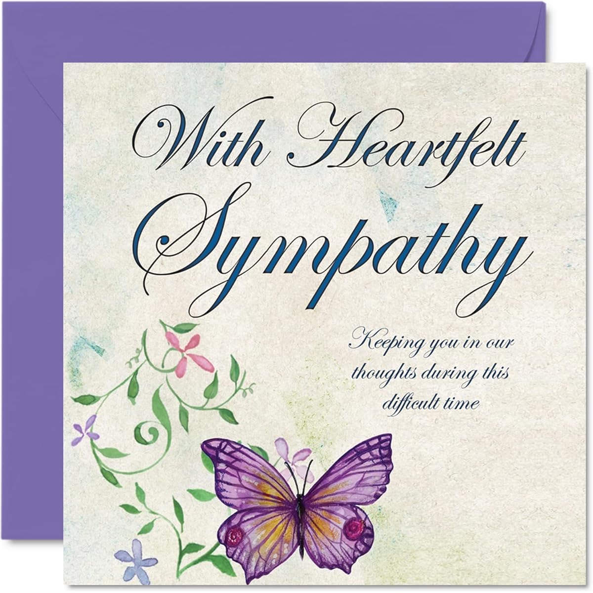 Sympathy Cards Thinking of You Card - Heartfelt Sympathy - Butterfly Flower Sympathy Cards for Adults Loss Bereavement Cards 5.7 x 5.7 Inch Flor Sympathy Greeting Cards