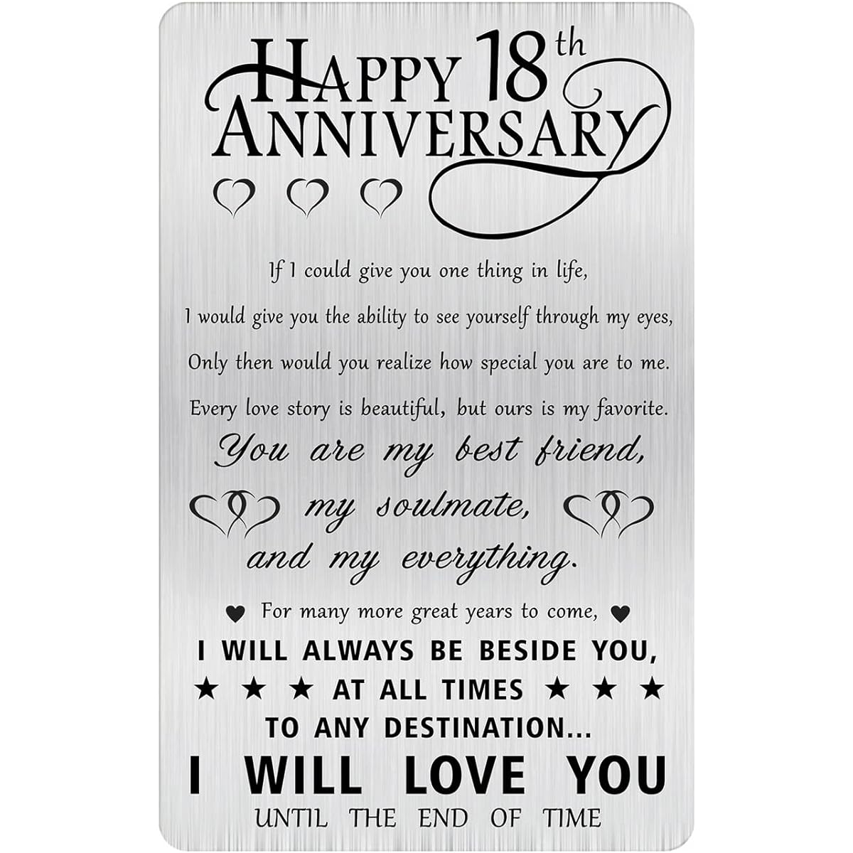 Alotozo 18th Anniversary Card Gift for Husband, 18th Wedding Anniversary Engraved Wallet Card Gift for Boyfriend, Male