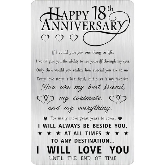 Alotozo 18th Anniversary Card Gift for Husband, 18th Wedding Anniversary Engraved Wallet Card Gift for Boyfriend, Male