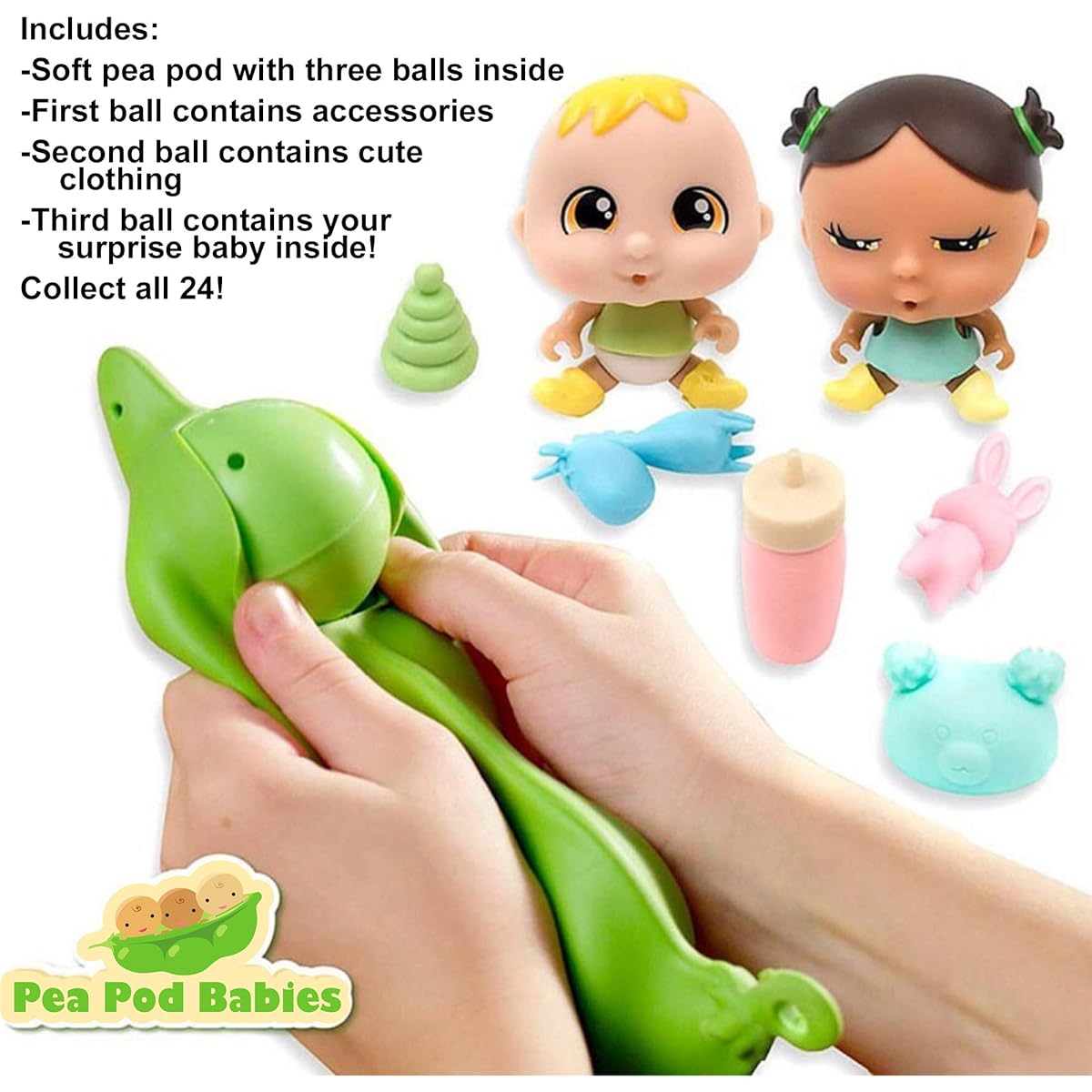 Pea Pod Babies - Collectible Mystery Surprise Toy with Tiny Babies, Clothing and Accessories - Comes in Soft Pea Pods - Assorted Tiny Dolls for Boys & Girls Easter Basket Stuffers