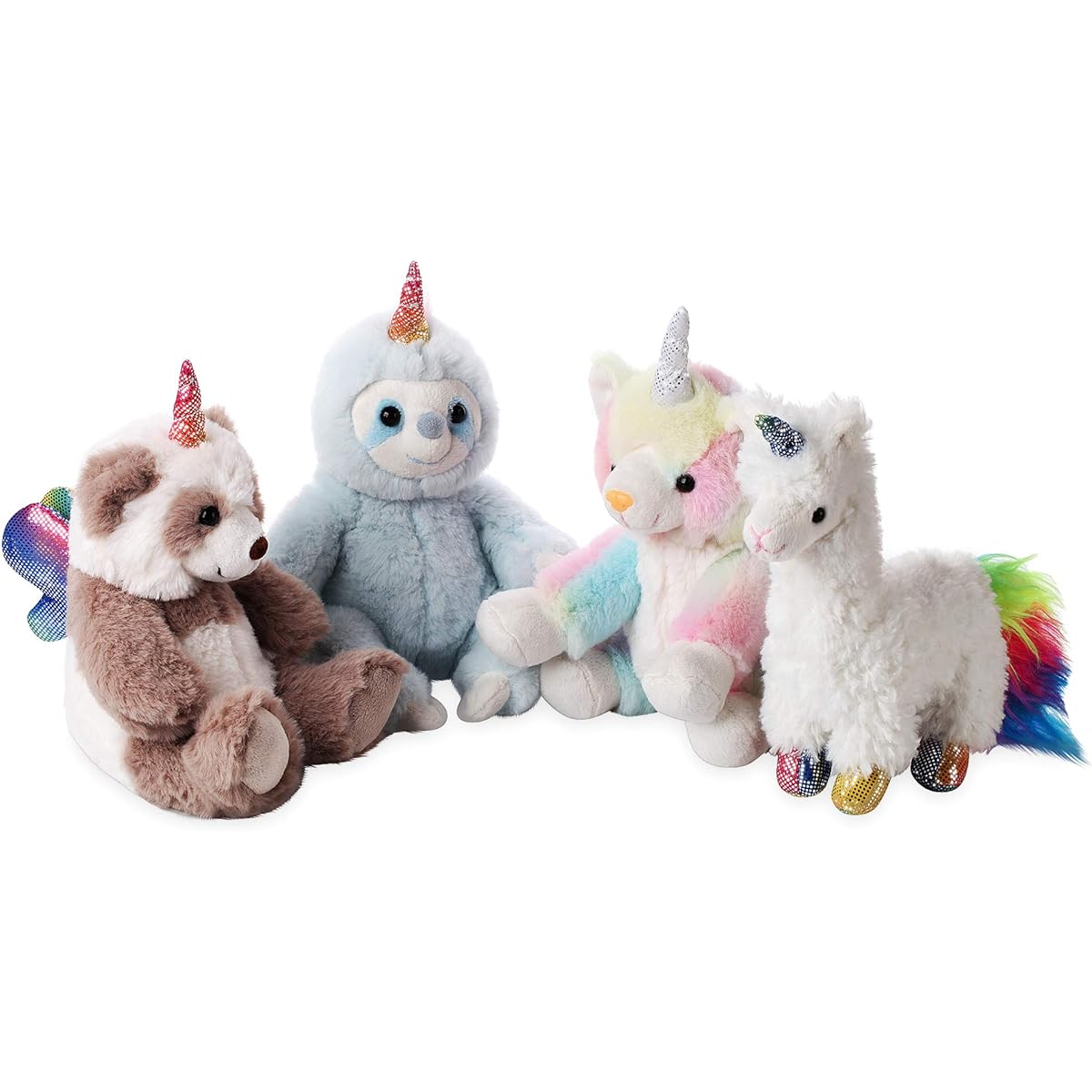 Dazmers 8" Plush Unicorn Stuffed Animals - Rainbow Unicorn Toy 4 Piece Cute Stuffed Animal Set Catcorn Pandacorn Llama Namacone Namacone for Girls