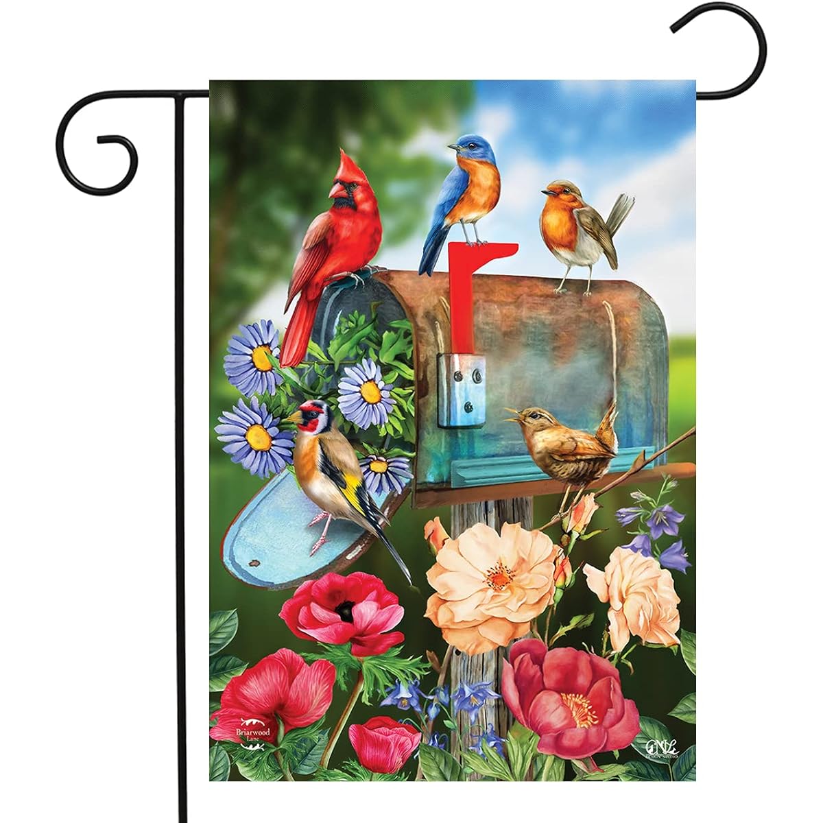 Birds and Mailbox Spring Garden Flag 12.5 x 18 Floral Cardinal Briarwood Lane