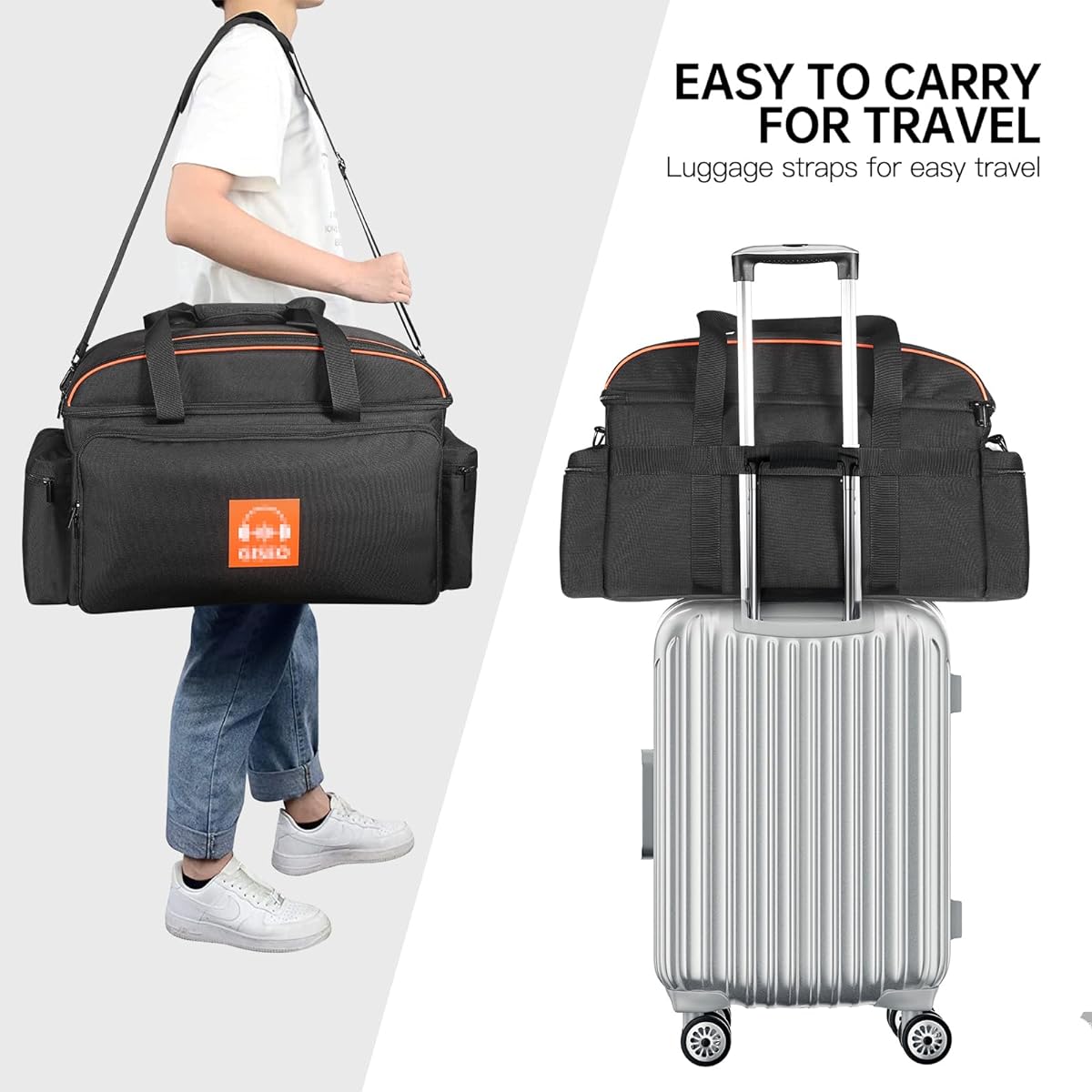 DJ Gig Bag DJ Cable File Bag with Removable Padded Bottom and Dividers Travel Gig Bag Cord Sound Equipment DJ Gear Musician Accessories (Orange)