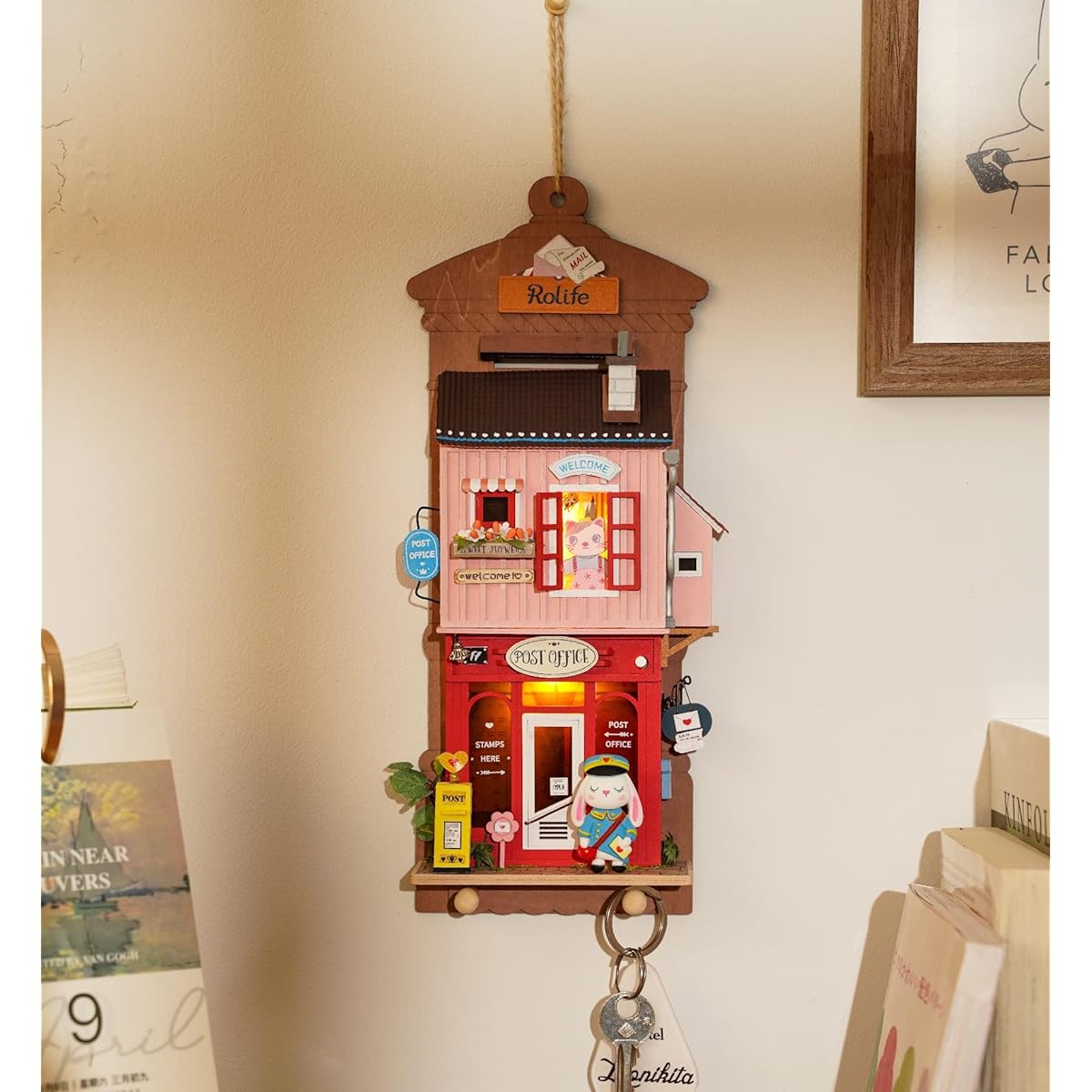 Rolife DIY Dollhouse Kit 3D Wooden Puzzle for Adults and Teens Desk Decoration Wall Decor Stand Up and Hang (Love Post Office)