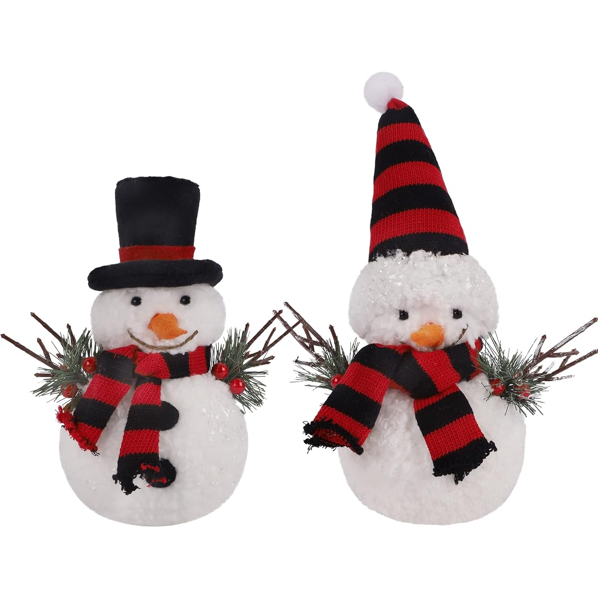 Winemana Christmas Table Decorations Set of 2 Snowmen Pine Cones and Twigs Winter Tabletop Decor for Indoor Home Kitchen Fireplace Office Room Christmas Gifts Holiday Party (Red)